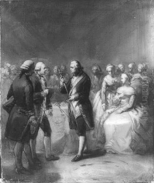 Anno 1782. Het eerbetoon aan de helden van de Doggersbank Oil Painting by Johannes Hinderikus Egenberger