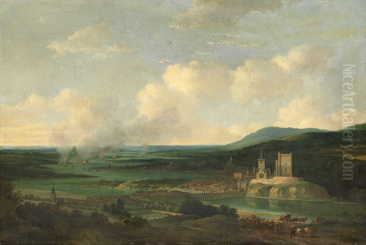 Het verbranden van de Engelse vloot op de Medway (juni 1667) Oil Painting by Willem Schellinks