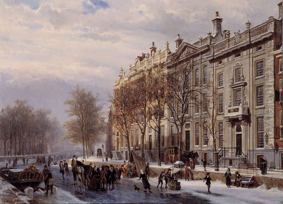 De bocht in de Herengracht Oil Painting by Cornelis Springer
