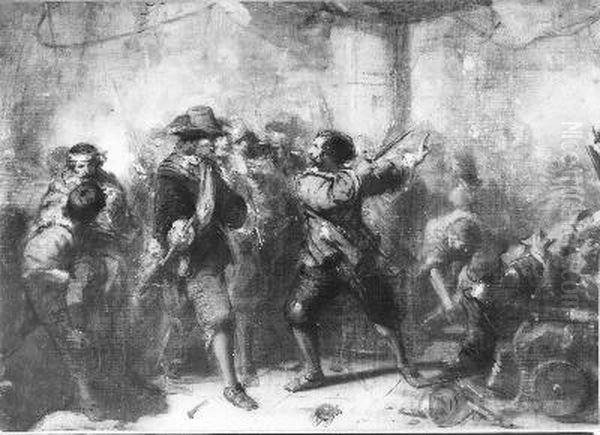 Anno 1639. De With spreekt Tromp na de strijd tegen d'Oquendo toe Oil Painting by Johannes Hinderikus Egenberger