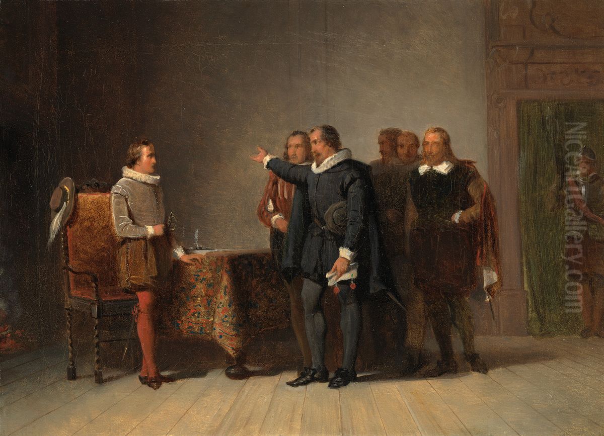 Anno 1585. Oldenbarnevelt brengt met enkele Statenleden Maurits het bericht van zijn aanstelling tot stadhouder Oil Painting by Paul Tetar van Elven