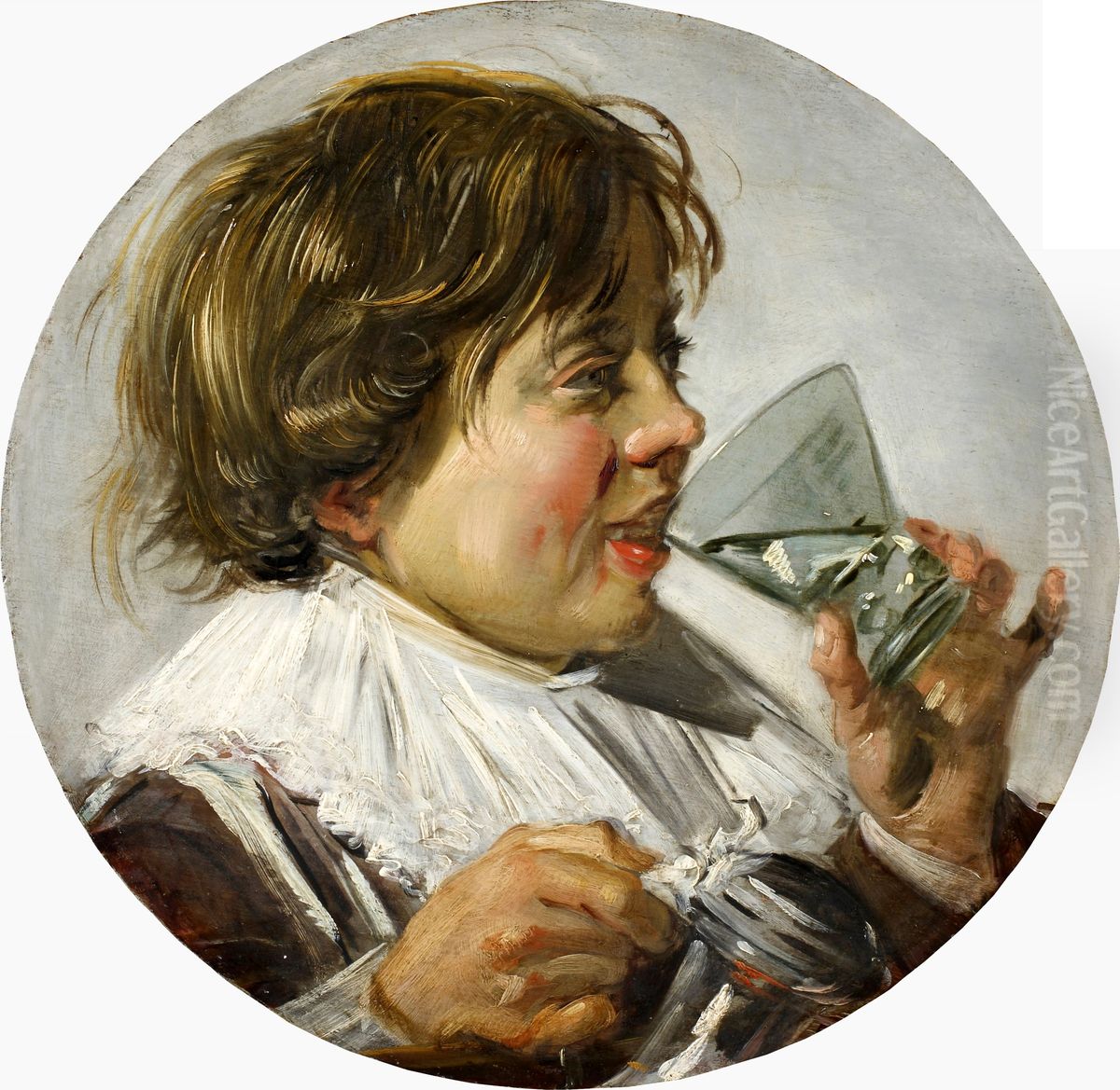 Boy with a glass and a pewter jug Oil Painting by Frans Hals