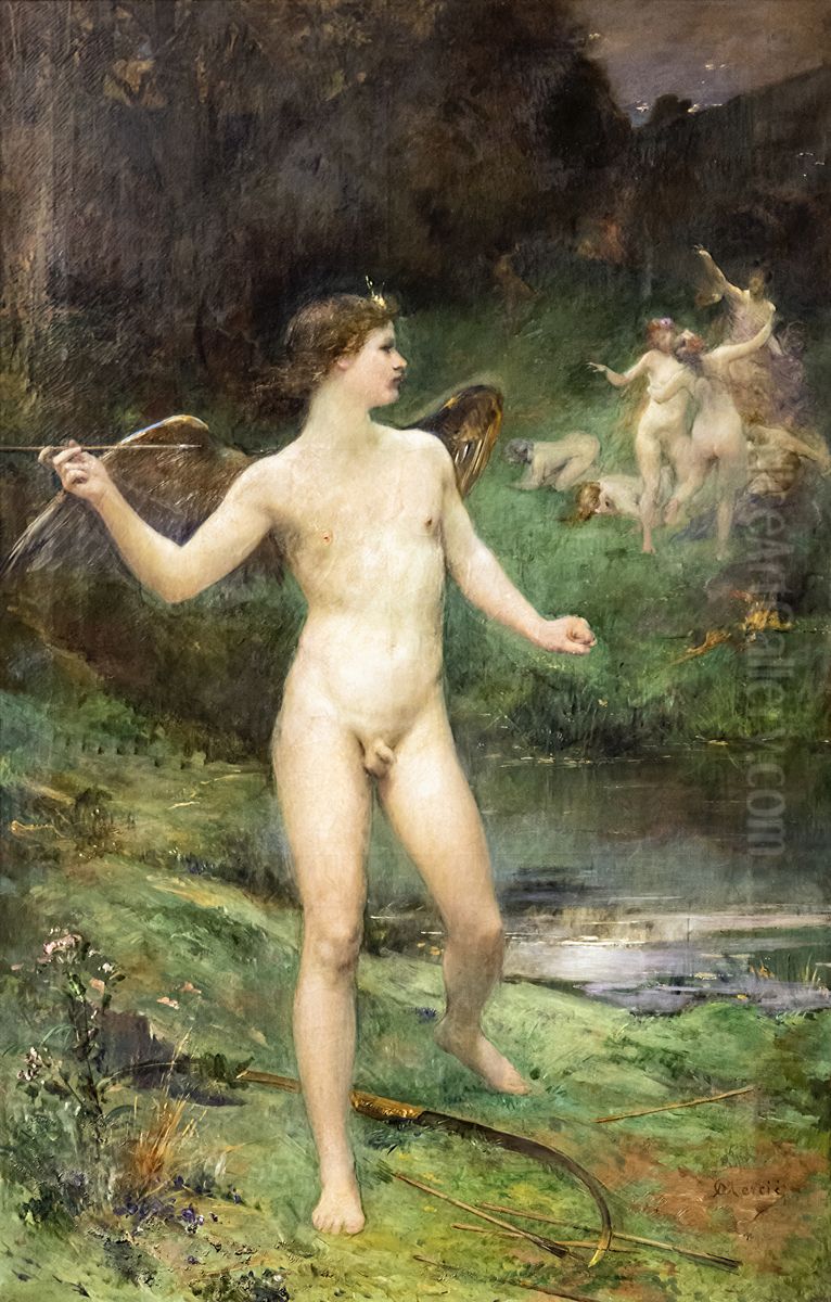 Anger of loveFrancais:Colere d'amourItaliano:Rabbia d'amore Oil Painting by Antonin Mercie