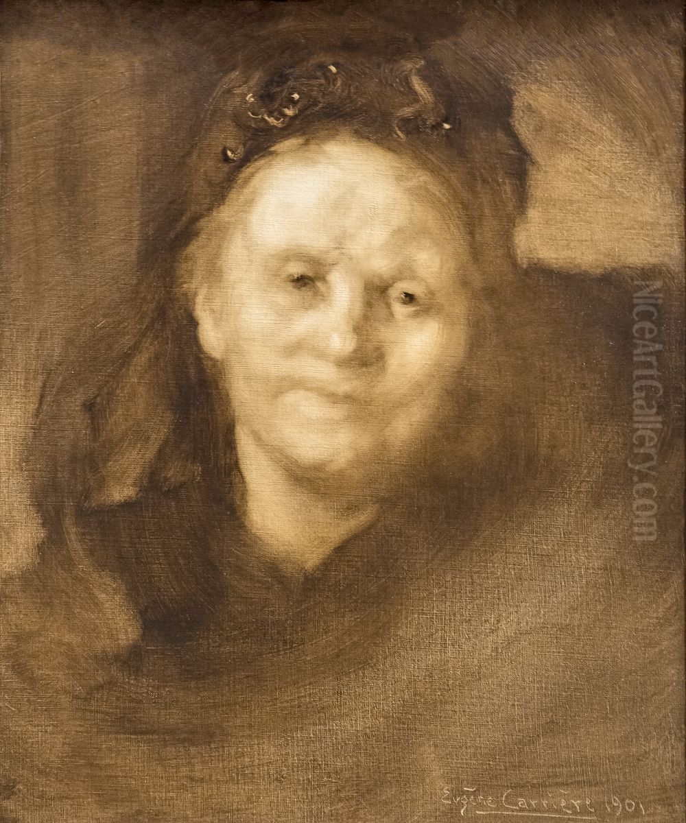 Portrait of Madame Auguste BonheurFrancais:Portrait de Madame Auguste BonheurItaliano:Ritratto di Madame Auguste Bonheur Oil Painting by Eugene Carriere