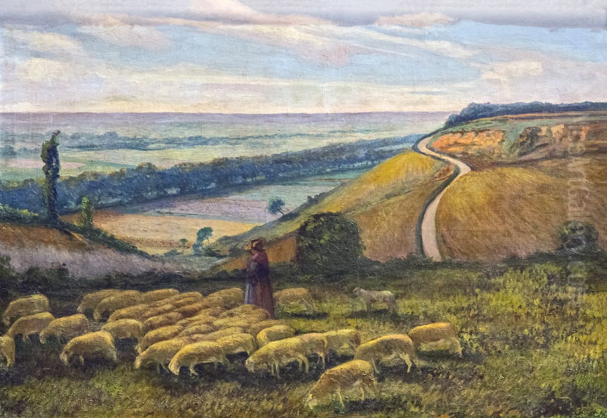 Shepherde among his flockFrancais:Bergere au milieu de son troupeauItaliano:Bergere nel mezzo del suo gregge Oil Painting by Francois Gauzi