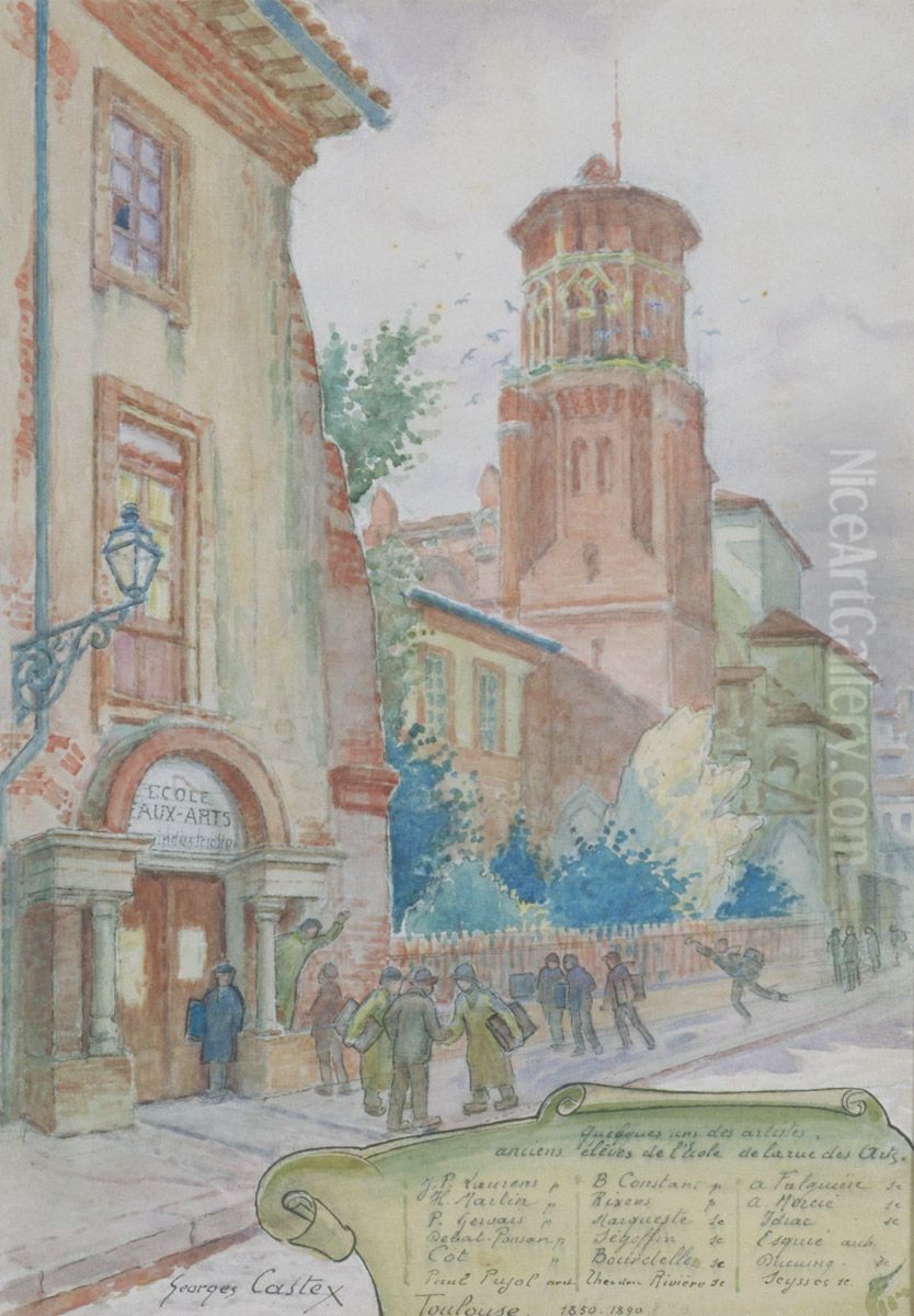 Porte de l'ancienne ecole des Beaux-Arts, rue des Arts Oil Painting by Georges Castex