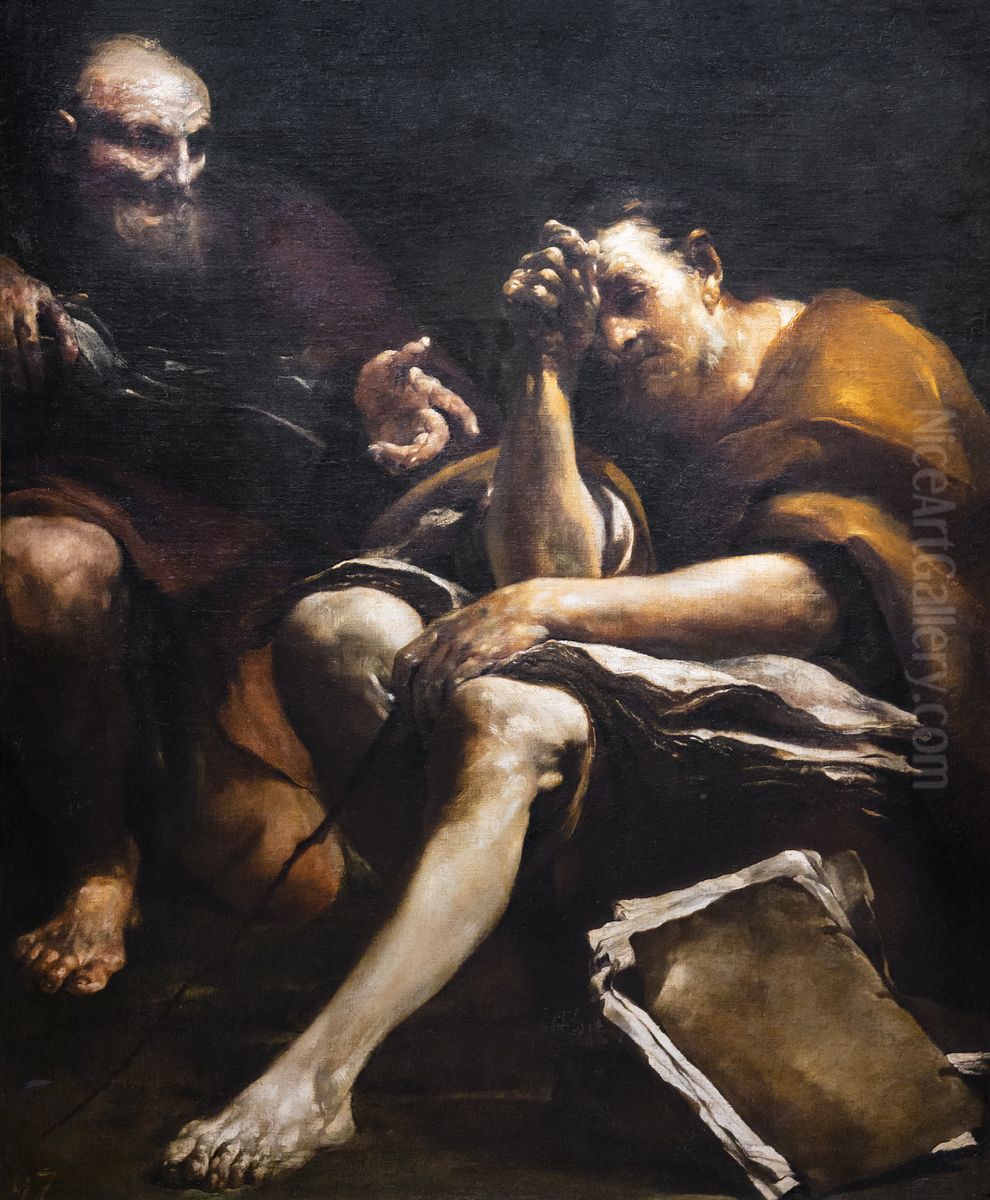 Democritus and HeraclitusFrancais:Democrite et HeracliteItaliano:Democrito ed Eraclito Oil Painting by Giuseppe Maria Crespi