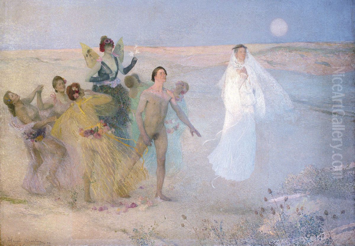 L'Homme entre le vice et la vertu Oil Painting by Henri-Jean Guillaume Martin