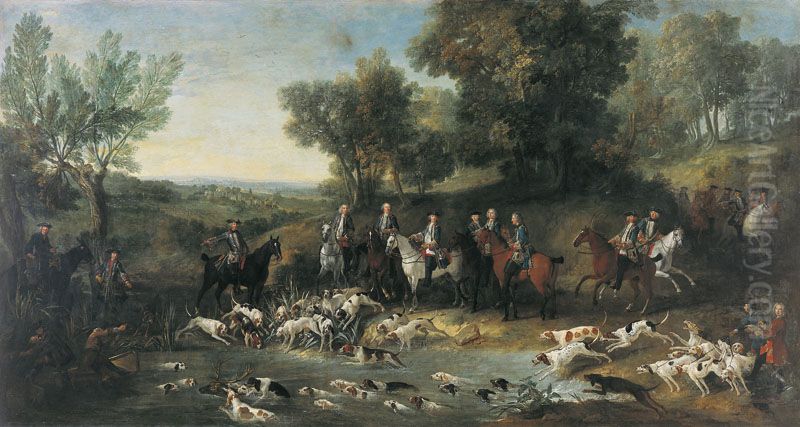 Louis XV chassant le cerf dans la foret de La Celle-Saint-Cloud Oil Painting by Jean-Baptiste Oudry