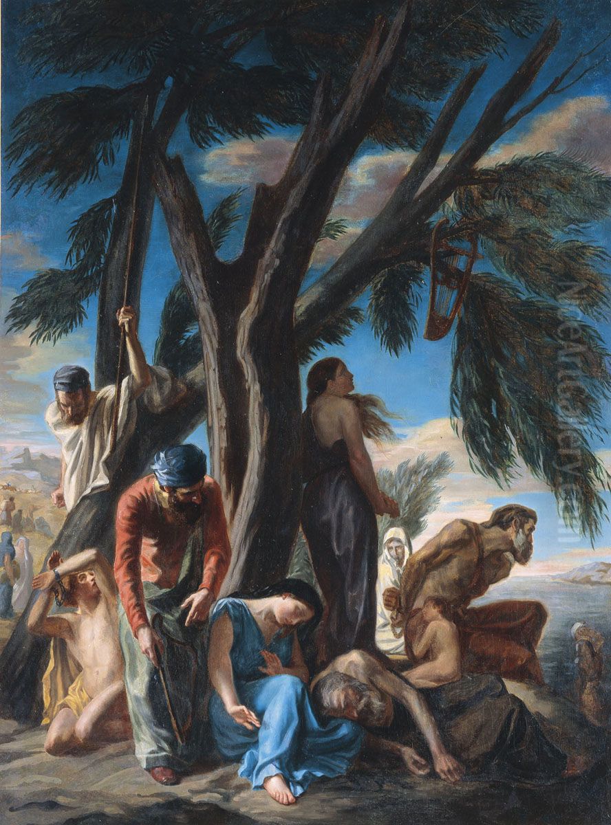 La derniere halte des Juifs emmenes en captivite a Babylone Oil Painting by Louis de Planet