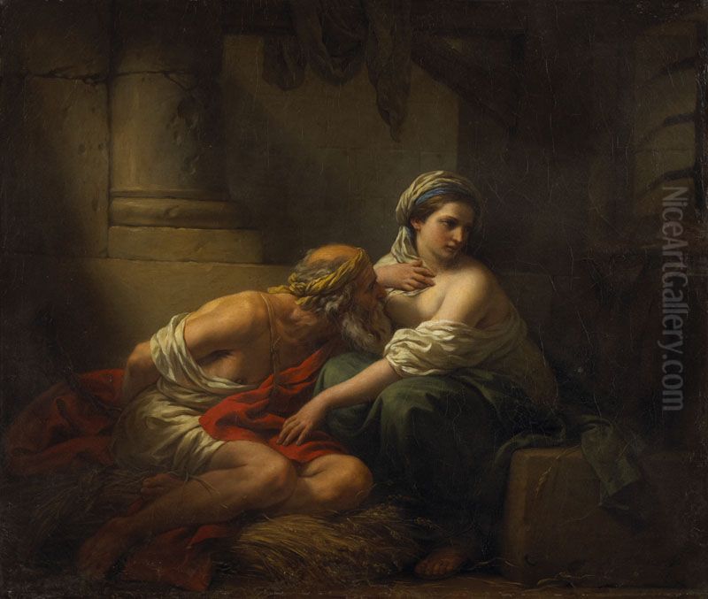 La Charite romaine Oil Painting by Louis-Jean-Francois Lagrenee