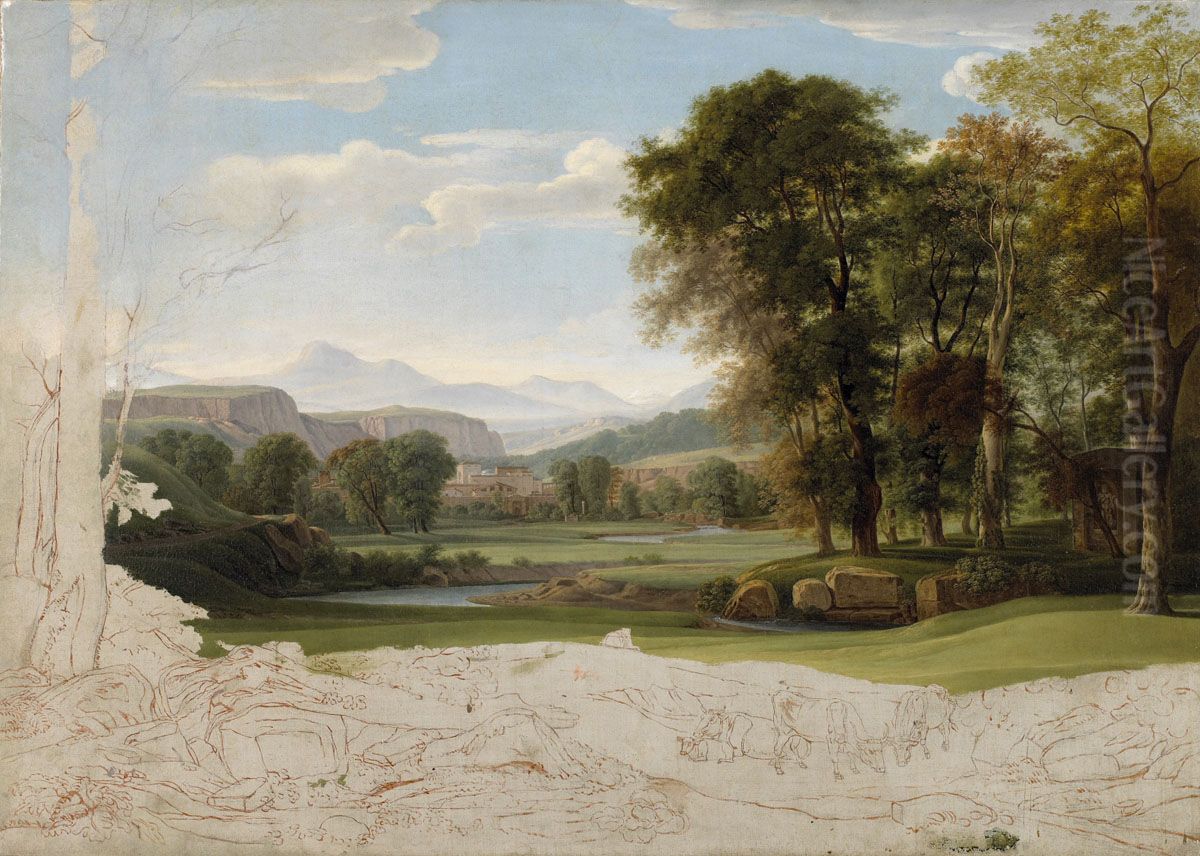 Vallee du Tibre, campagne romaine Oil Painting by Nicolas-Didier Boguet