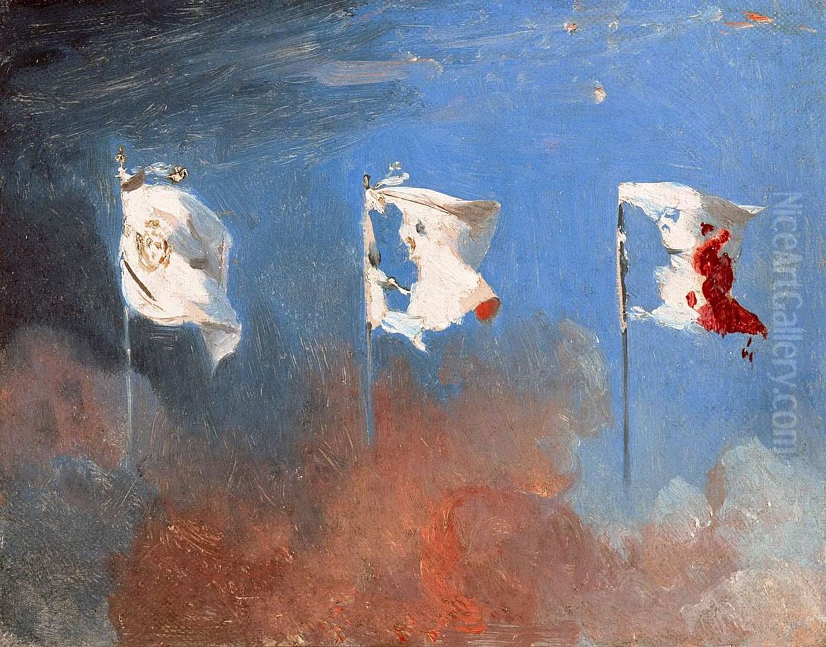 Les Drapeaux Oil Painting by Leon Cogniet