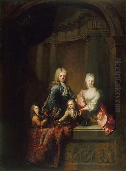 Portrait of the Maupertuis family Oil Painting by Robert Tournieres