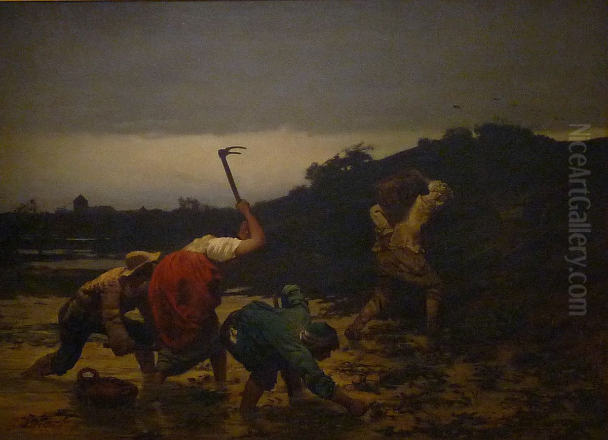 Recolte des pommes de terre pendant l'inondation du Rhin en 1852 Oil Painting by Brion, Gustave