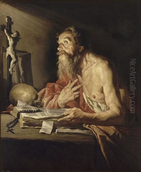 The penitent Saint Jerome in his Study Oil Painting by Matthias Stom