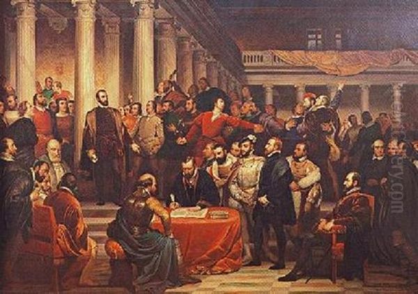 Le Compromis des nobles en 1566 Oil Painting by Edouard De Biefve
