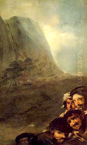 Heads in a landscape Oil Painting by Francisco Goya Fuendetodos