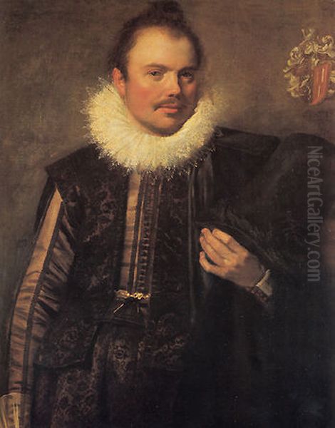 Portrait of a man holding a tall hat Oil Painting by Frans Hals