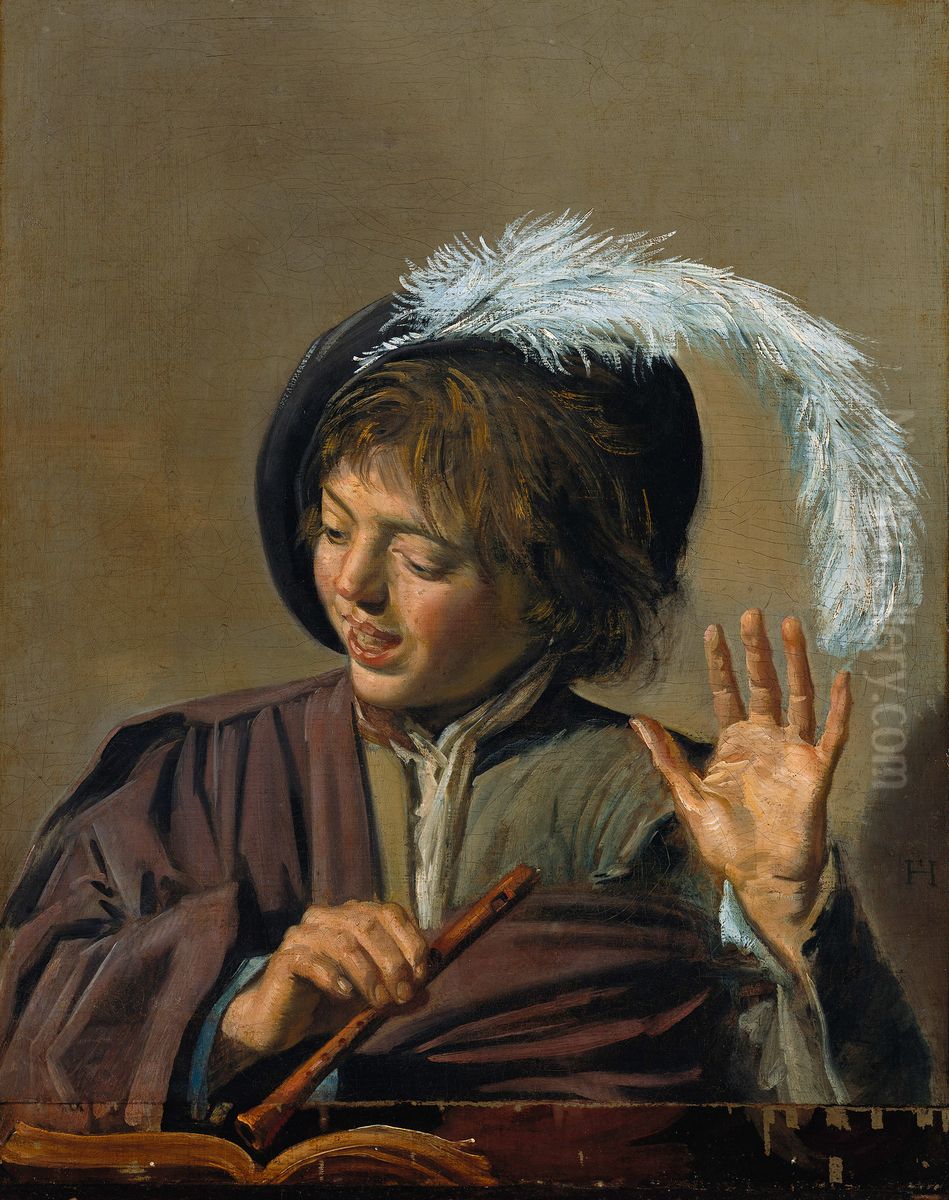 Singing Boy with Flute Oil Painting by Frans Hals