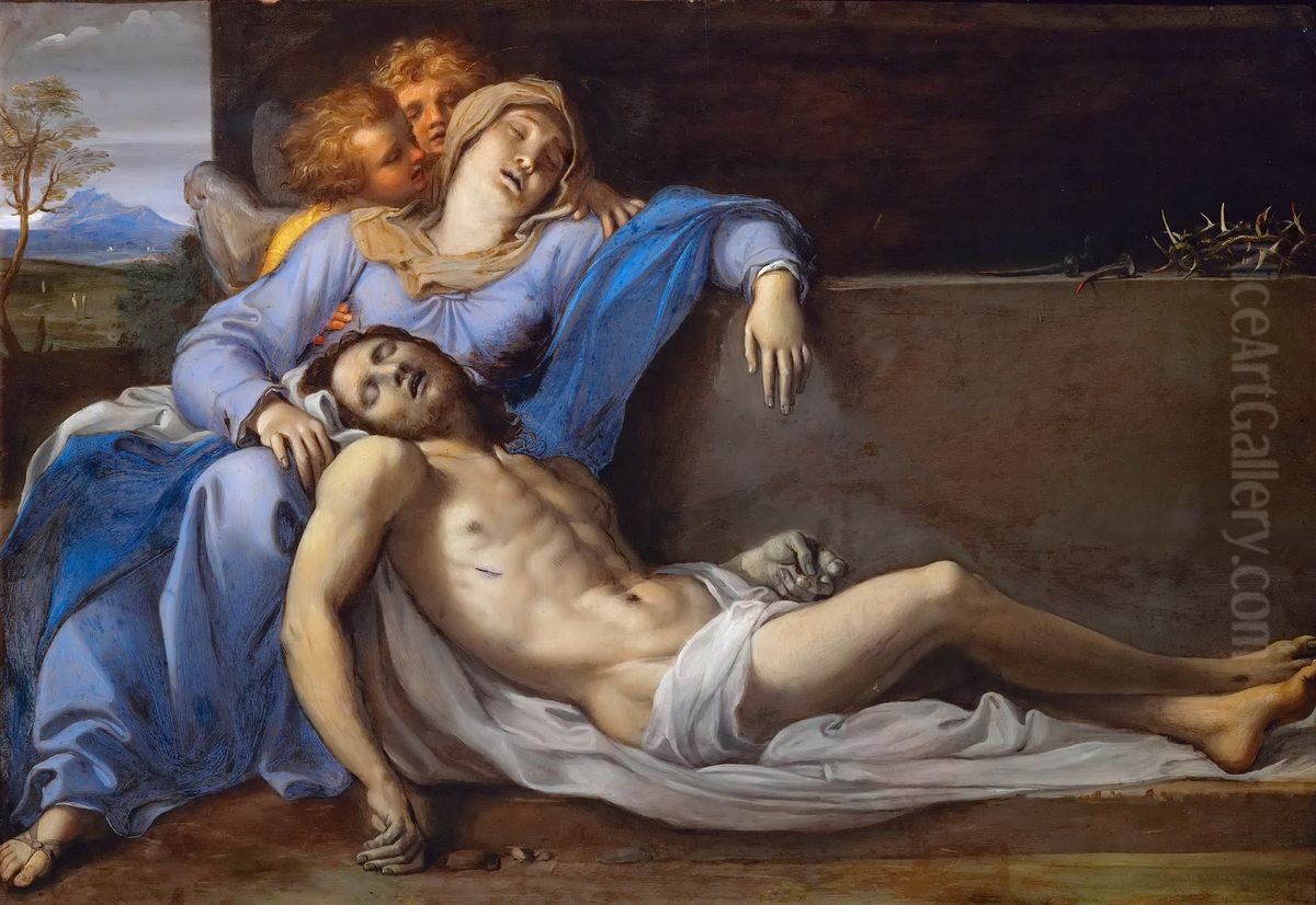Pieta with two angels Oil Painting by Annibale Carracci