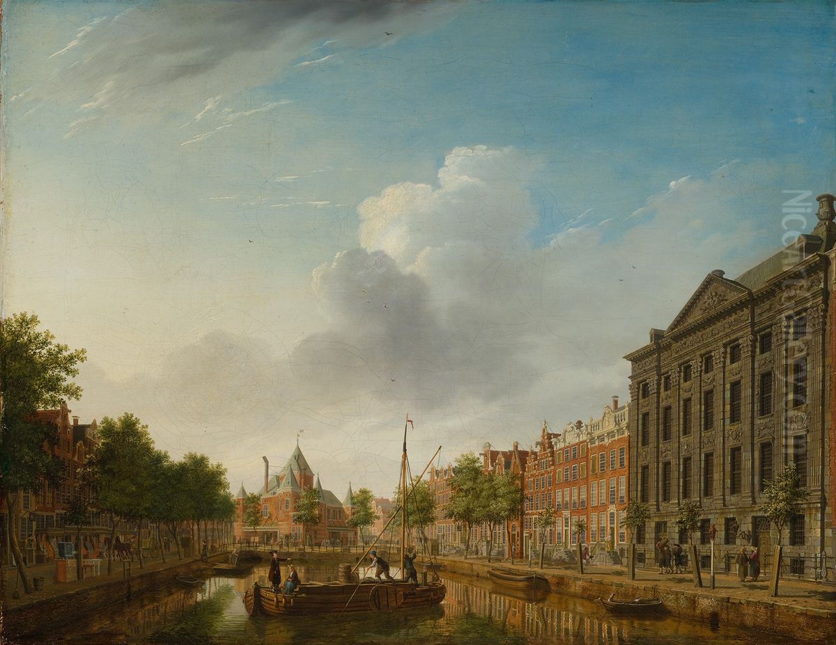 De Kloveniersburgwal met uitzicht op de St. Anthoniswaag-De Waag vanaf de Kloverniersburgwal-The Waag from the Kloveniersburgwal Oil Painting by Isaac Ouwater