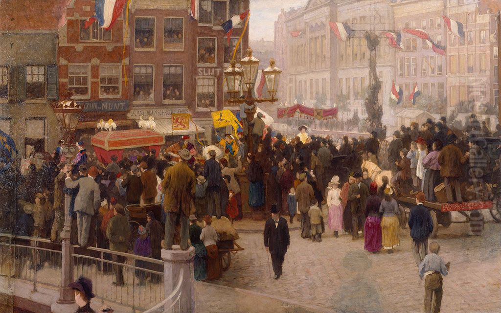 Optocht van de Nassau's in de Nederlanden op het Sophiaplein te Amsterdam Oil Painting by Ferdinand Oldewelt