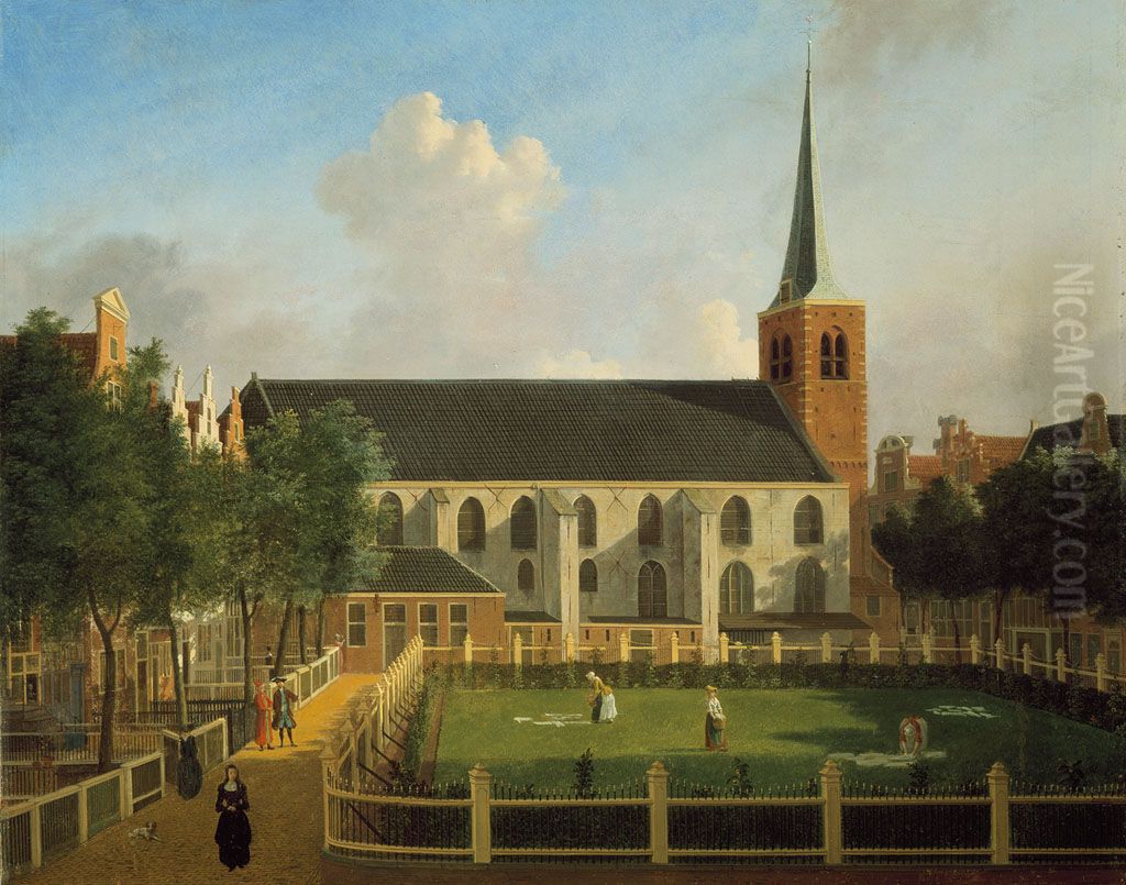 Het Begijnhof met de Engelse Kerk Oil Painting by Jan ten Compe