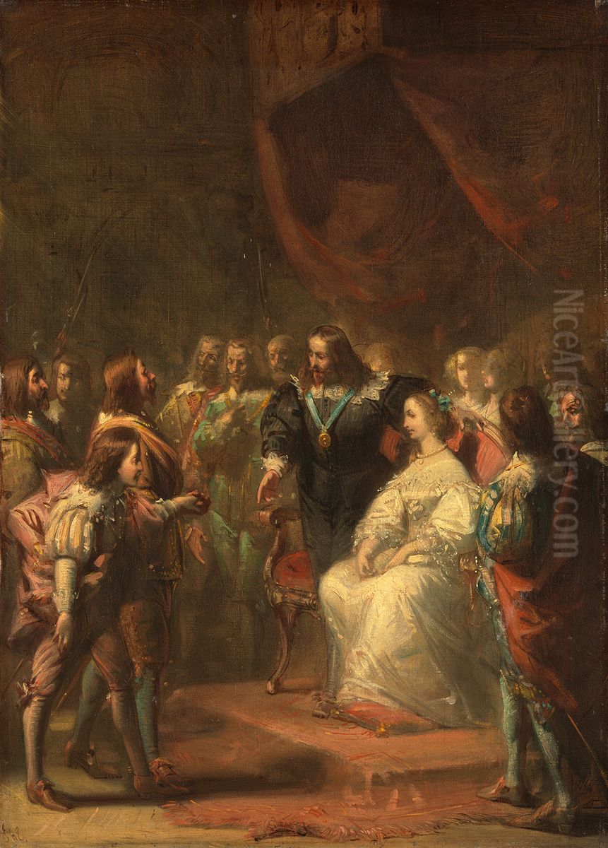 Anno 1641. Tromp stelt de jonge prins Willem van Oranje aan koning Karel I van Engeland voor Oil Painting by Johannes Hinderikus Egenberger
