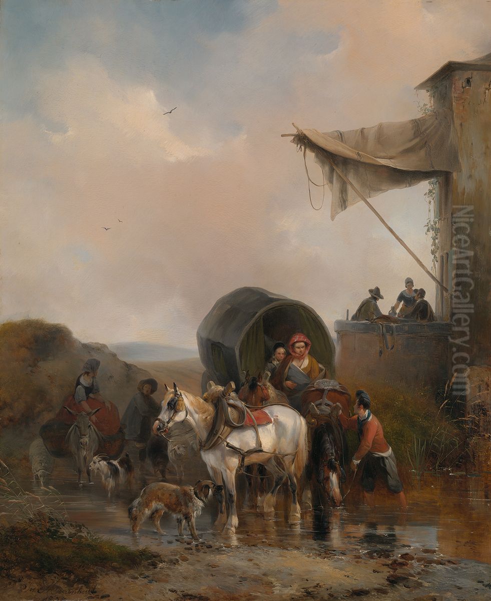 De pleisterplaats Oil Painting by Joseph Moerenhout