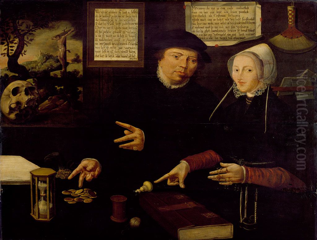 Vermeend portret van Egbert Gerbrantsz en zijn vrouw-Koopmansechtpaar-Merchant couple Oil Painting by Dirck Jacobsz.