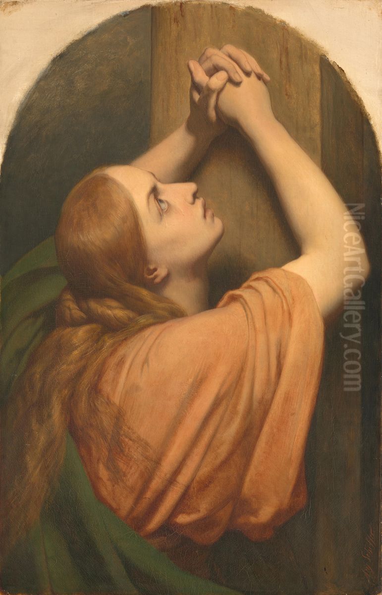 Maria Magdalena aan de voet van het kruis Oil Painting by Ary Scheffer