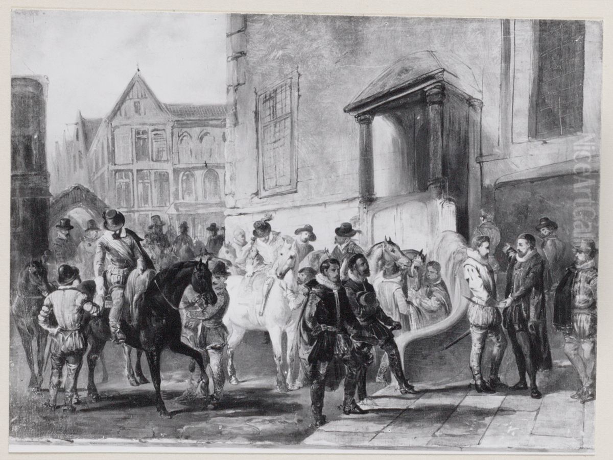 Anno 1566. Inlevering van het verzoekschrift der edelen Oil Painting by Karel Frederik Bombled