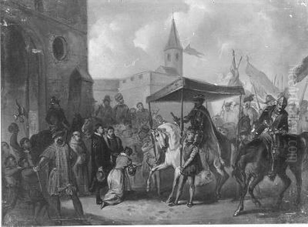 Anno 1582. De huldiging van Anjou te Antwerpen Oil Painting by Karel Frederik Bombled