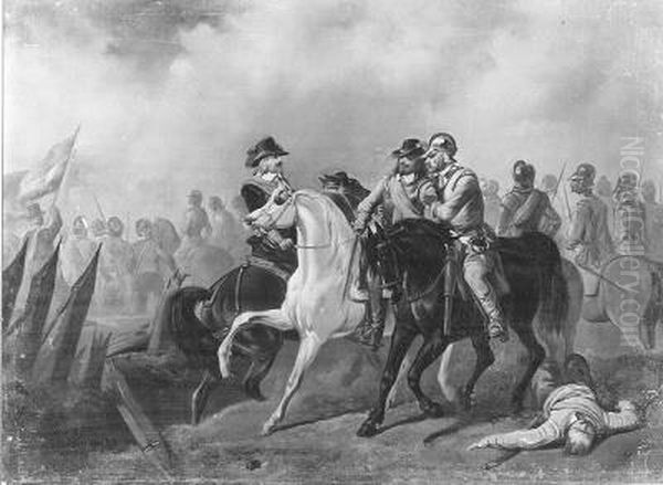 Anno 1640. Hendrik Casimir van Nassau sneuvelt voor Hulst Oil Painting by Karel Frederik Bombled