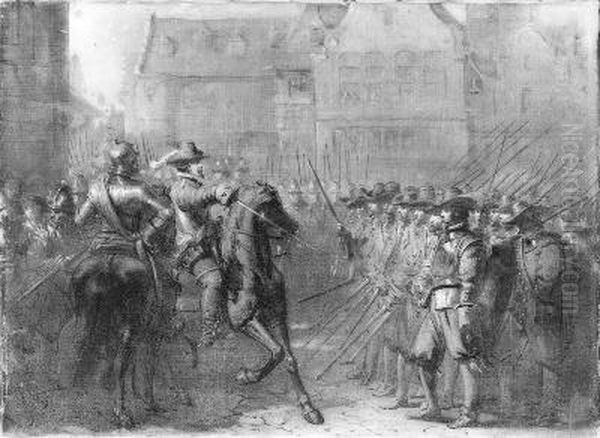 Anno 1618. De afdanking der waardgelders door Maurits Oil Painting by Johannes Hinderikus Egenberger