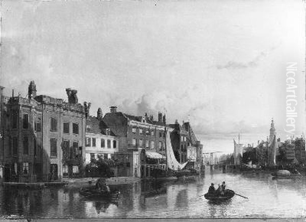Gezicht op de Binnenamstel achter de Nieuwe Doelenstraat Oil Painting by Cornelis Springer