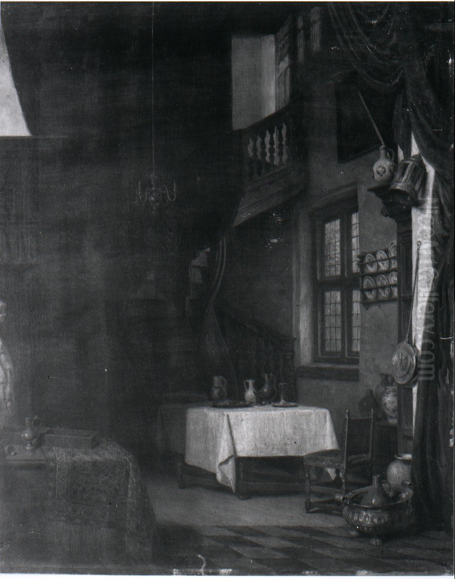 Taverne uit de XVIIe eeuw. Herinnering aan de Internationale Koloniale en Uitvoerhandel tentoonstelling, Amsterdam 1883 Oil Painting by David Van Der Kellen