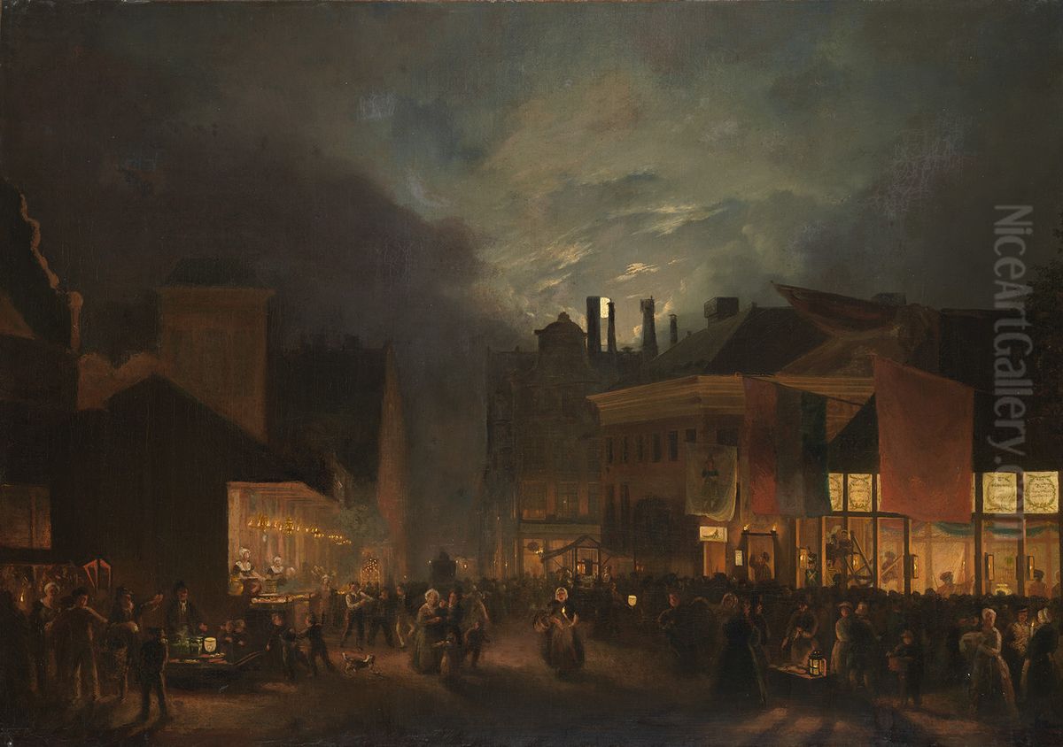 Kermis op de Botermarkt bij avond Oil Painting by Hendrik Gerrit ten Cate