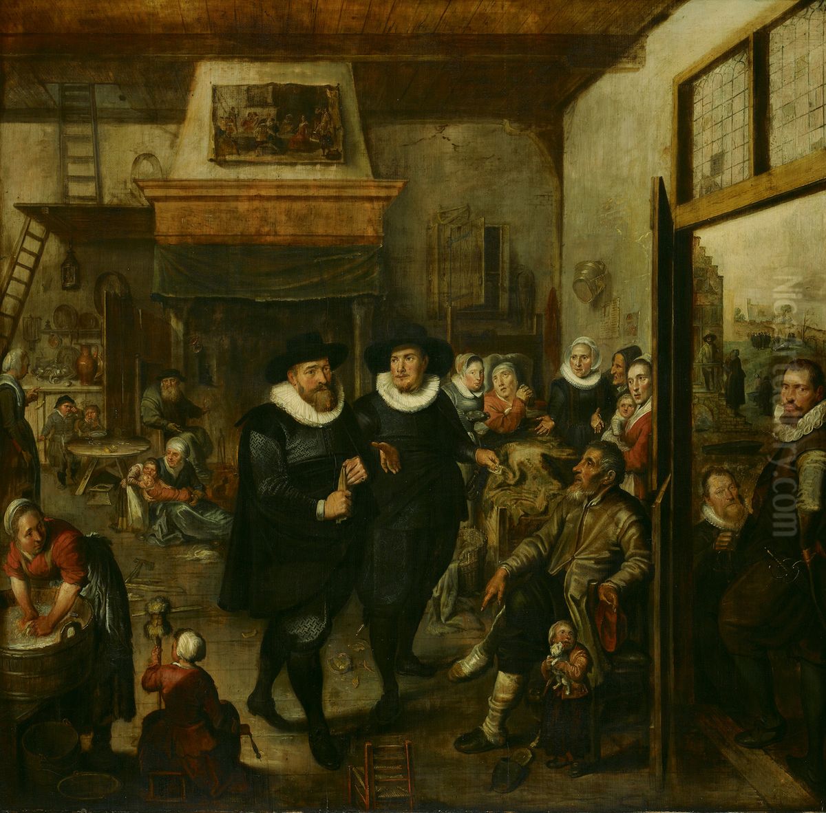 Aalmoezeniers op huisbezoek Oil Painting by Werner van den Valckert