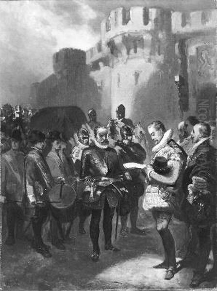 Anno 1597. Prins Maurits geeft het lijk van Varax na de slag bij Turnhout vrij Oil Painting by Charles Rochussen