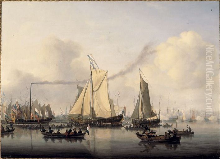 The first Steamboat on the IJ Oil Painting by Nicolaas Baur