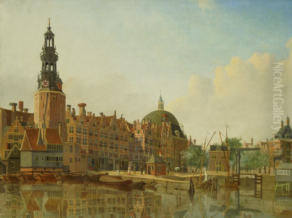 De Haringpakkerstoren gezien vanaf het IJ Oil Painting by Jan De Beijer