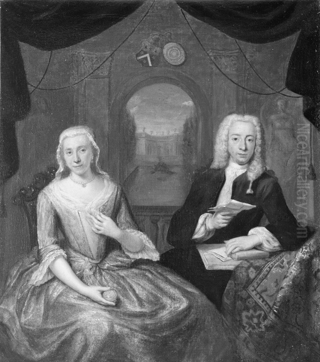 Mr. Gualterus Petrus Boudaen (1704-1781) en zijn echtgenote Catharina Margaretha Romswinckel (1704-1750) Oil Painting by Jan Maurits Quinkhard