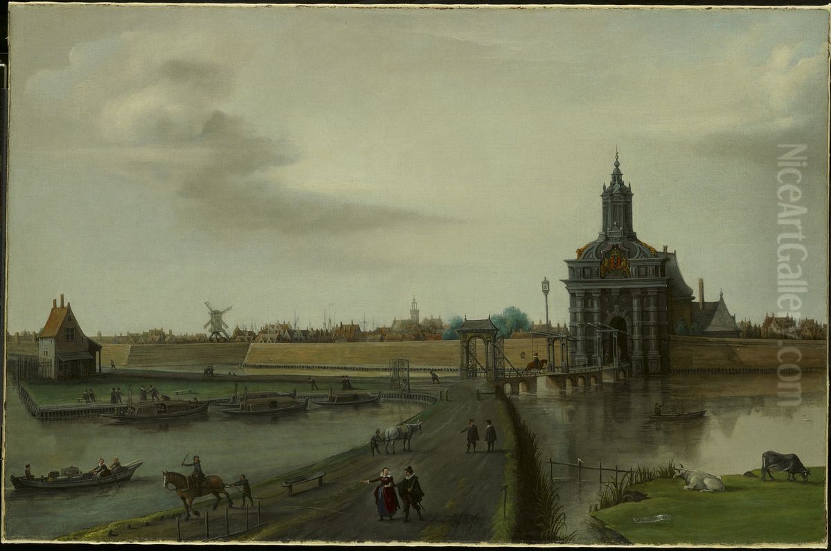 Gezicht op de Haarlemmerpoort-De pas voltooide Haarlemmerpoort-Newly Completed Haarlemmerpoort Oil Painting by Hendrick Cornelisz Vroom