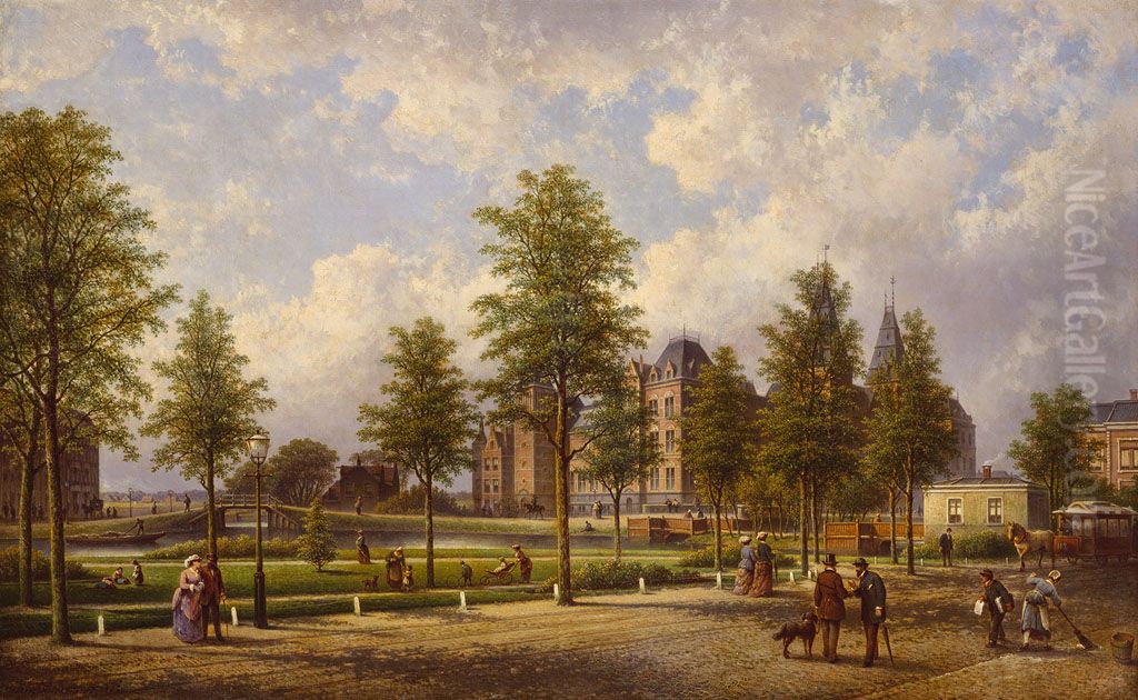 Gezicht op het Rijksmuseum vanaf de Weteringschans Oil Painting by Johannes Hilverdink