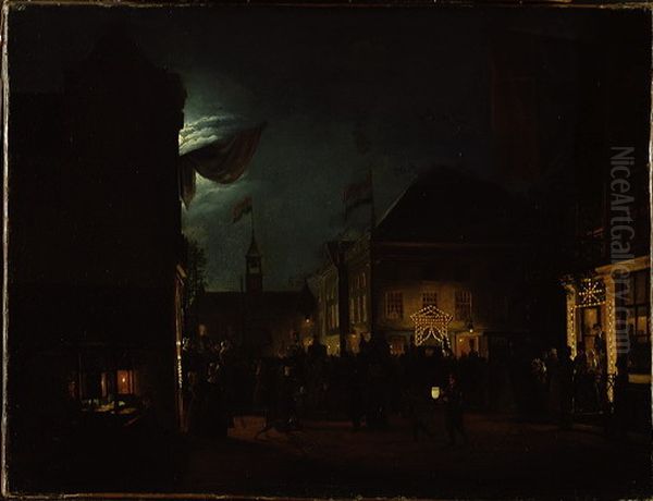 De houten stadsschouwburg bij Koninklijk bezoek Oil Painting by Hendrik Gerrit ten Cate