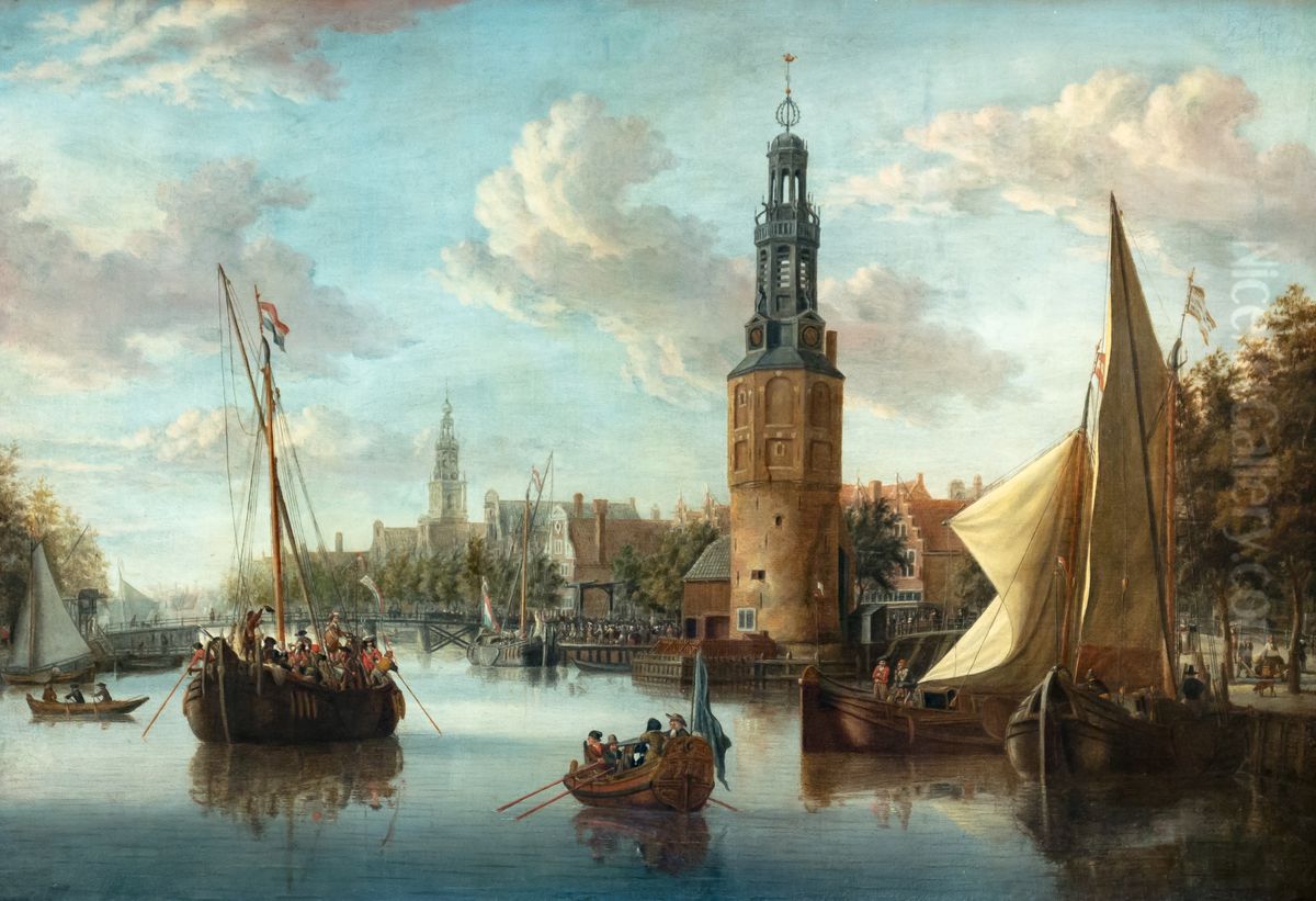 Het scheepgaan van compagnietroepen bij de Montelbaanstoren Oil Painting by Abraham Storck