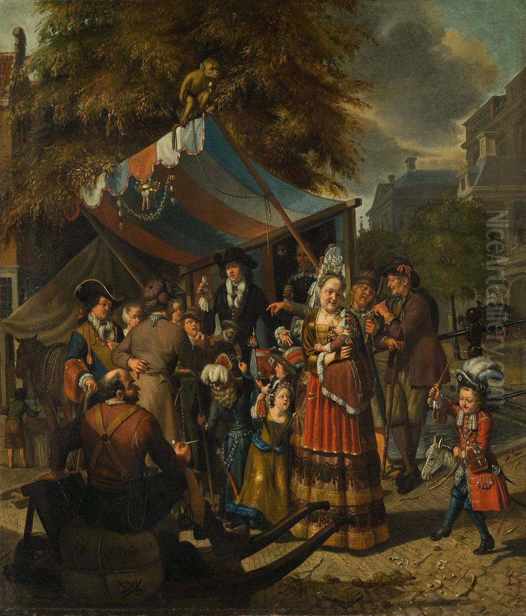 Amsterdam city scene with a quack Oil Painting by Matthijs Naiveu