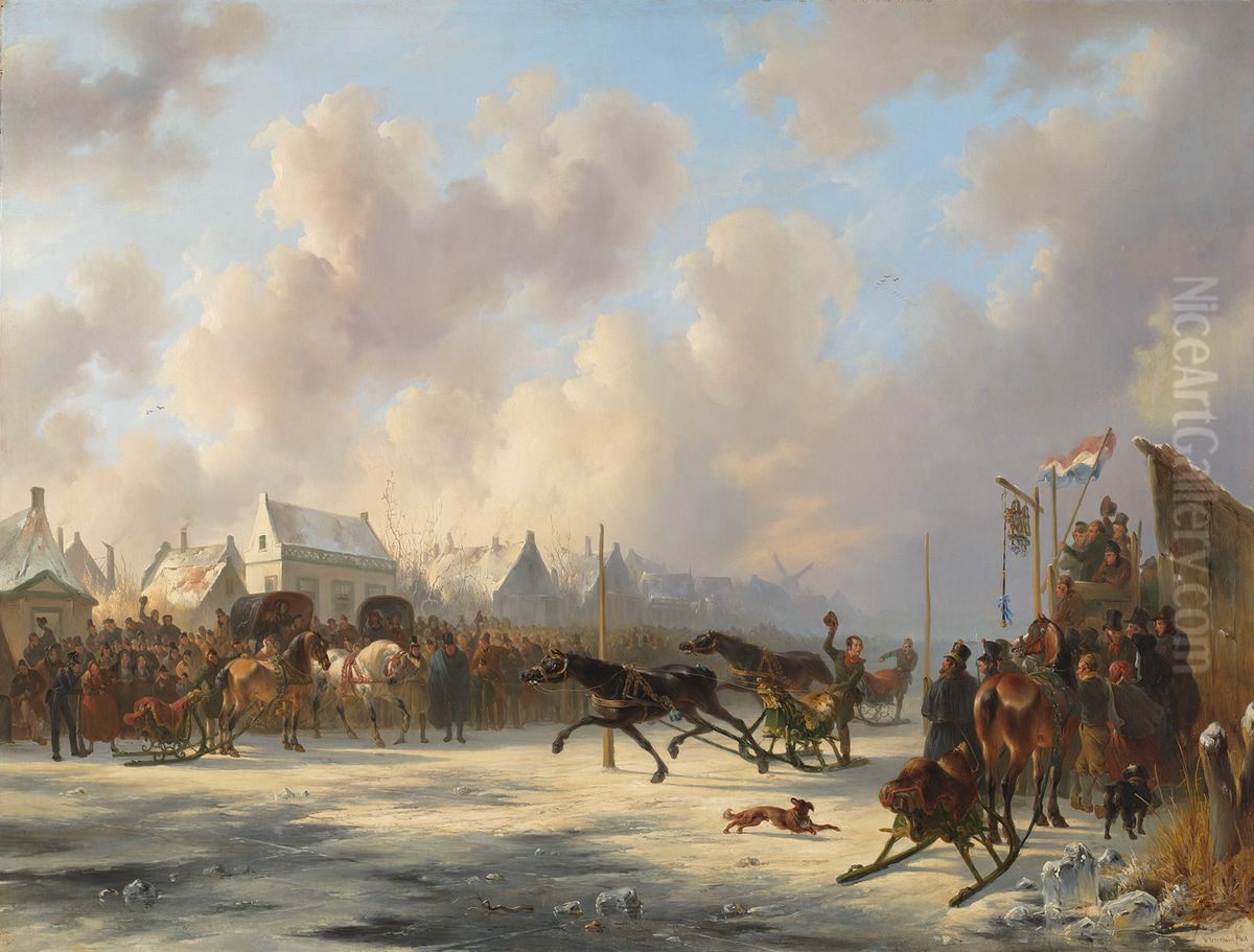 Een harddraverij te Zaandam Oil Painting by Wouterus Verschuur